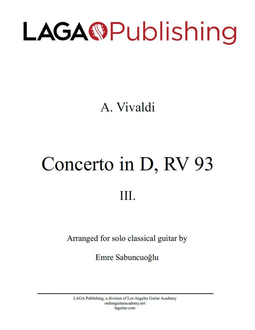 Concerto in D (RV 93) 'Allegro' Third Movement by A. Vivaldi for classical guitar