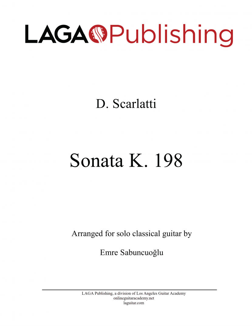 Sonata K. 198 by Domenico Scarlatti for solo classical guitar