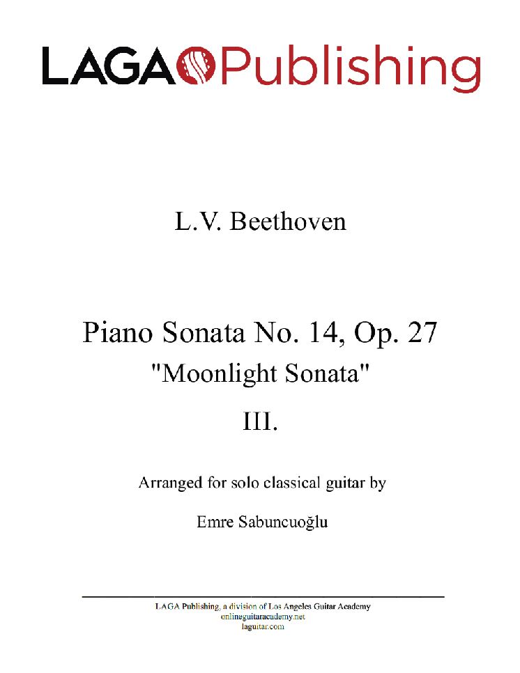 Piano Sonata No. 14, Op. 27 "Moonlight" (Third Movement) by L. V. Beethoven for classical guitar
